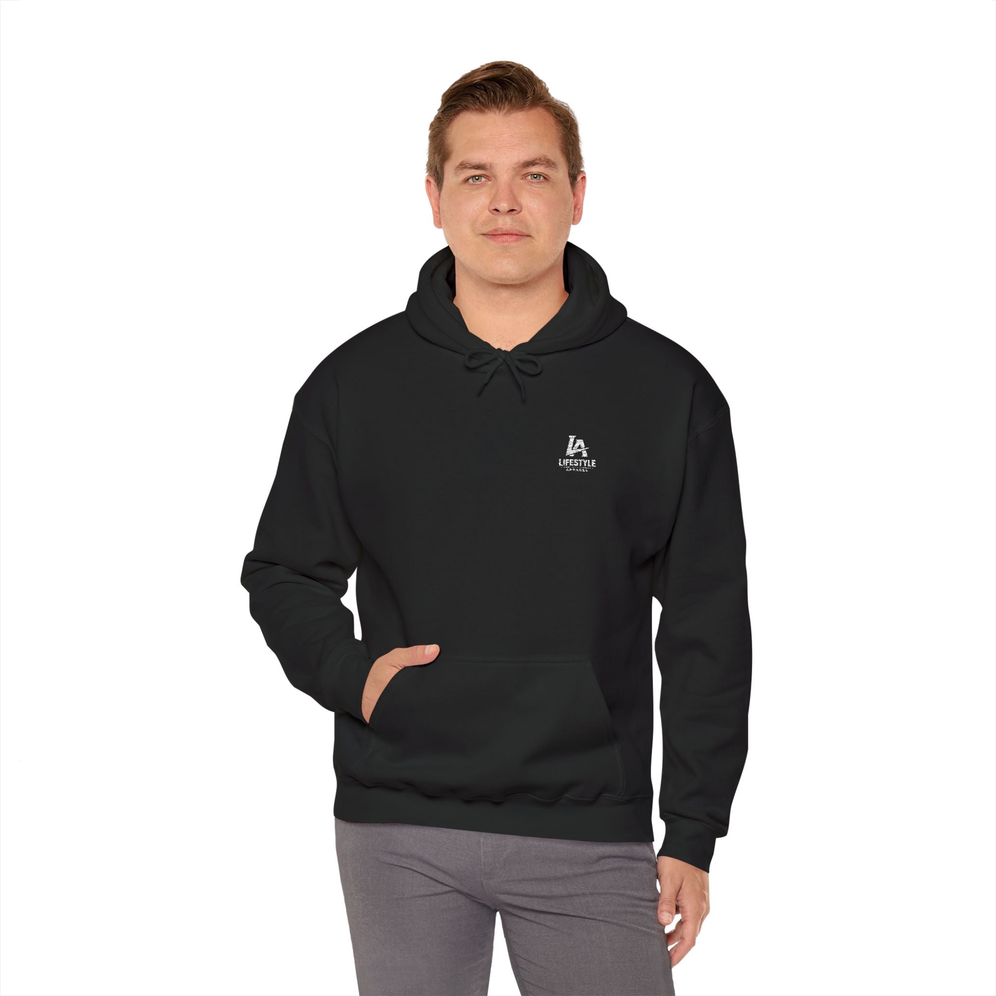 Small White Lifestyle Apparel Chest Hoodie - Minimal Zen Streetwear