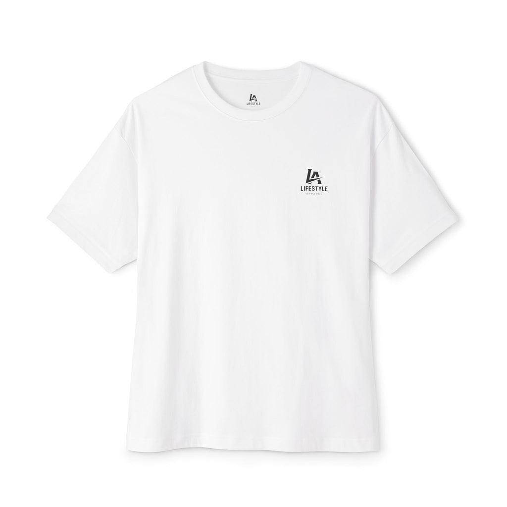 Minimal LA Logo Boxy Tee — Oversized White Casual T-Shirt
